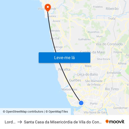 Lordelo to Santa Casa da Misericórdia de Vila do Conde-Edifício 1 map