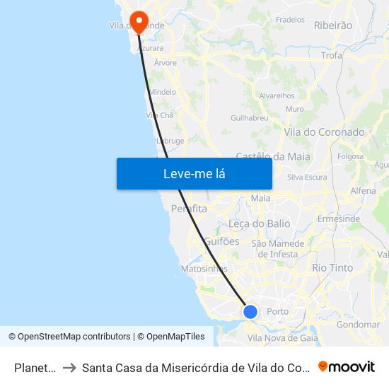 Planetário to Santa Casa da Misericórdia de Vila do Conde-Edifício 1 map