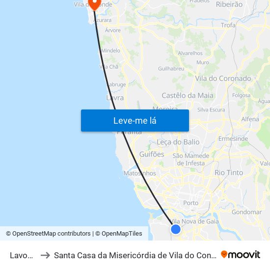 Lavouras to Santa Casa da Misericórdia de Vila do Conde-Edifício 1 map