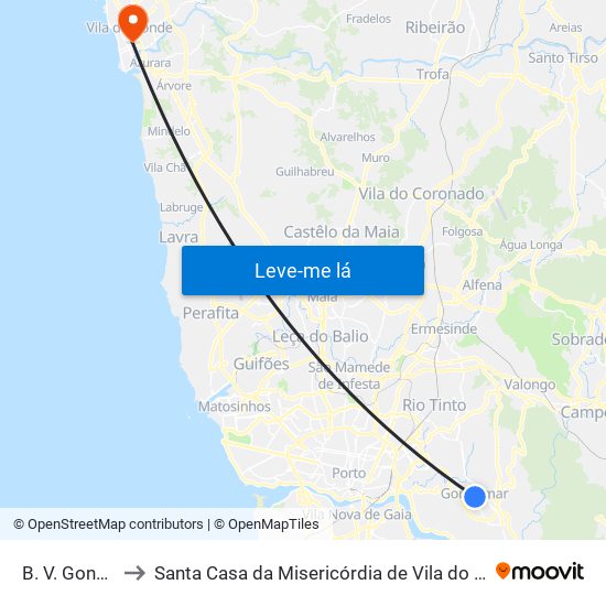 B. V. Gondomar to Santa Casa da Misericórdia de Vila do Conde-Edifício 1 map