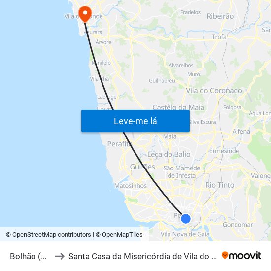 Bolhão (Metro) to Santa Casa da Misericórdia de Vila do Conde-Edifício 1 map