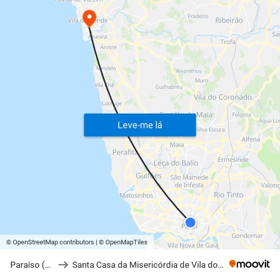 Paraíso (Metro) to Santa Casa da Misericórdia de Vila do Conde-Edifício 1 map
