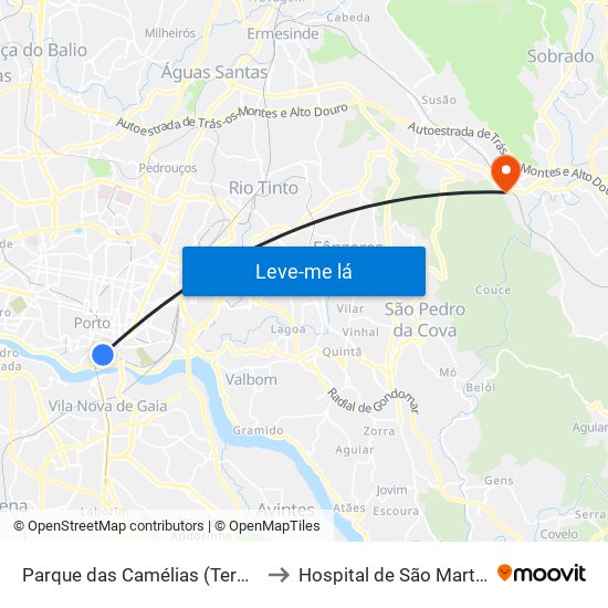 Parque das Camélias (Terminal) to Hospital de São Martinho map