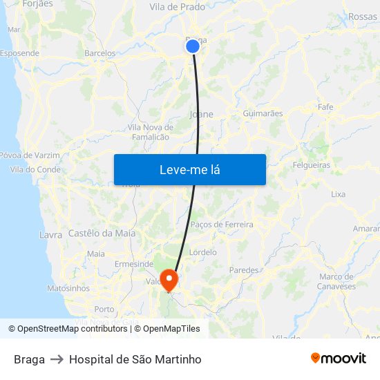 Braga to Hospital de São Martinho map