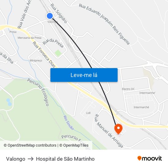 Valongo to Hospital de São Martinho map