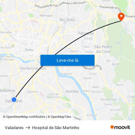 Valadares to Hospital de São Martinho map