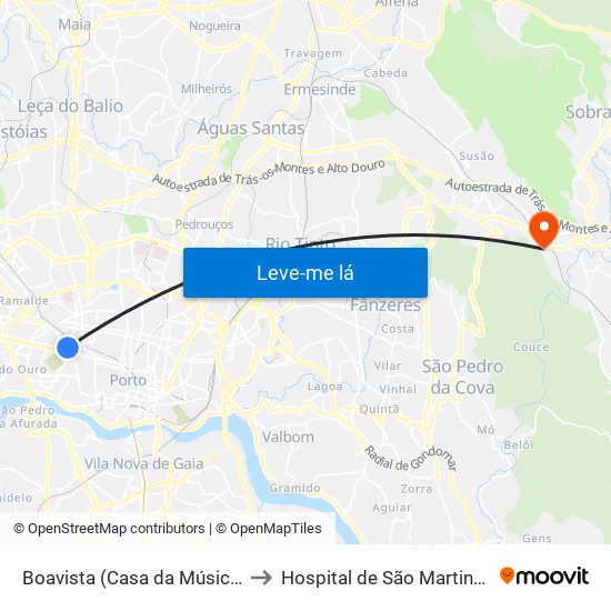 Boavista (Casa da Música) to Hospital de São Martinho map
