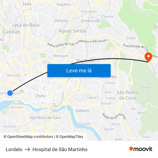 Lordelo to Hospital de São Martinho map