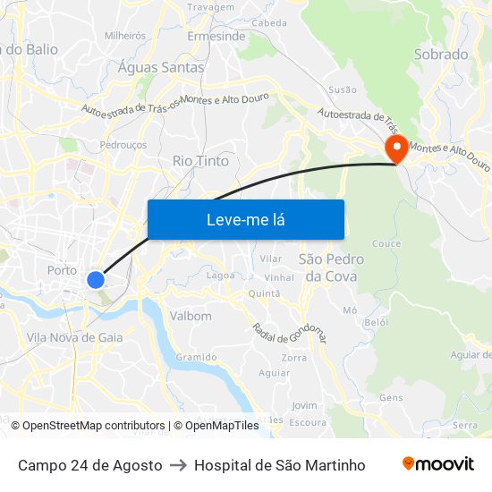 Campo 24 de Agosto to Hospital de São Martinho map