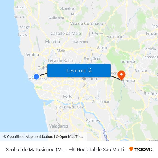 Senhor de Matosinhos (Metro) to Hospital de São Martinho map