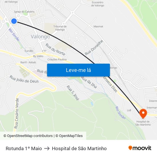 Rotunda 1º Maio to Hospital de São Martinho map