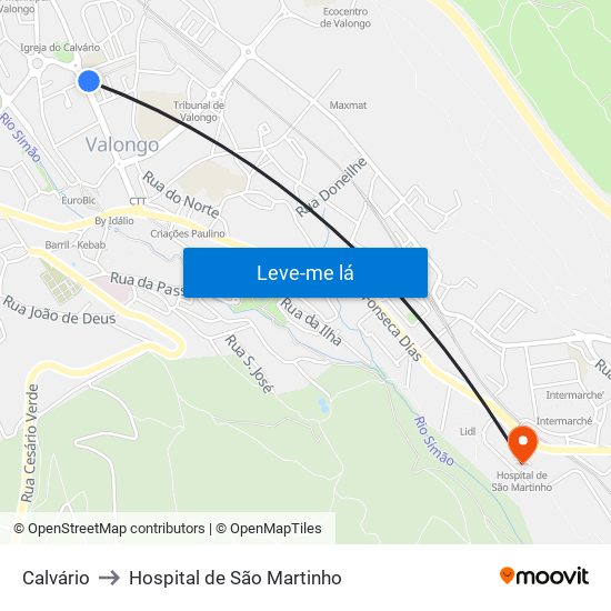 Calvário to Hospital de São Martinho map