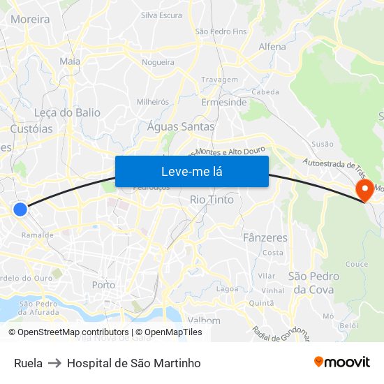 Ruela to Hospital de São Martinho map