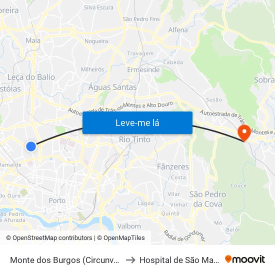 Monte dos Burgos (Circunvalação) to Hospital de São Martinho map