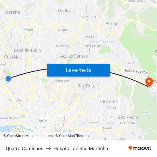Quatro Caminhos to Hospital de São Martinho map