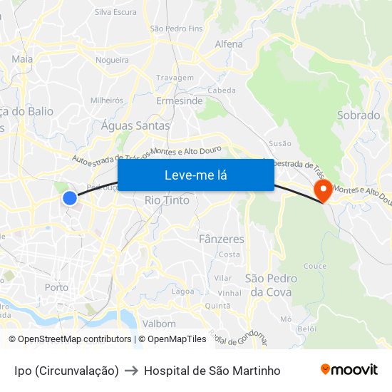 Ipo (Circunvalação) to Hospital de São Martinho map