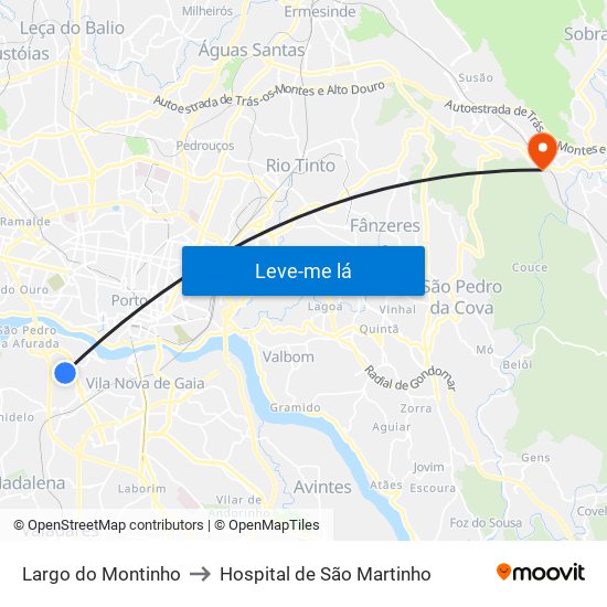 Largo do Montinho to Hospital de São Martinho map