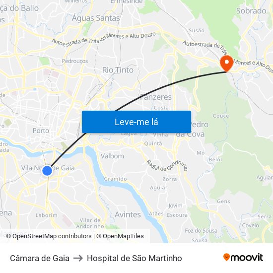 Câmara de Gaia to Hospital de São Martinho map
