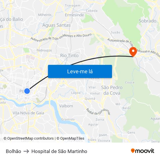 Bolhão to Hospital de São Martinho map