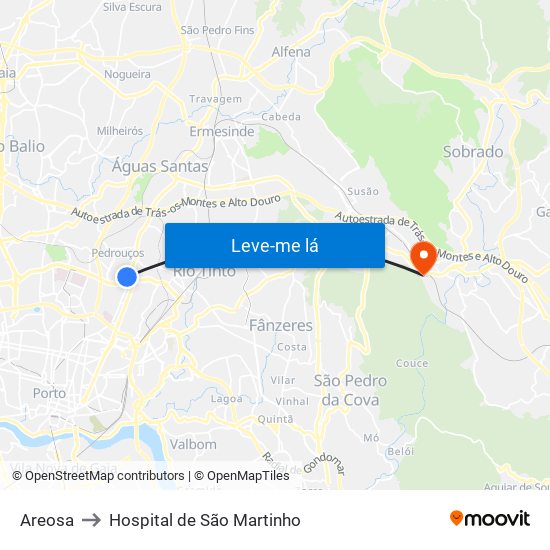 Areosa to Hospital de São Martinho map