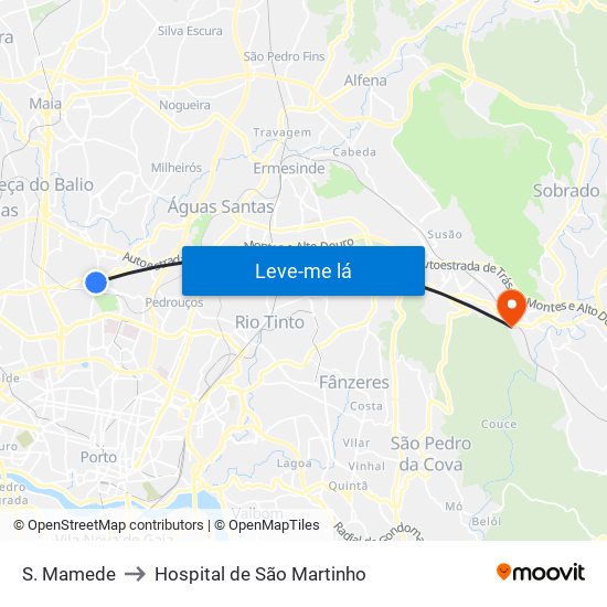 S. Mamede to Hospital de São Martinho map