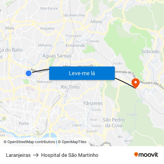 Laranjeiras to Hospital de São Martinho map