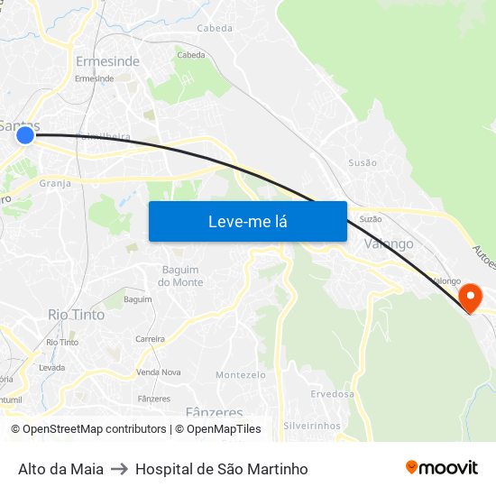 Alto da Maia to Hospital de São Martinho map