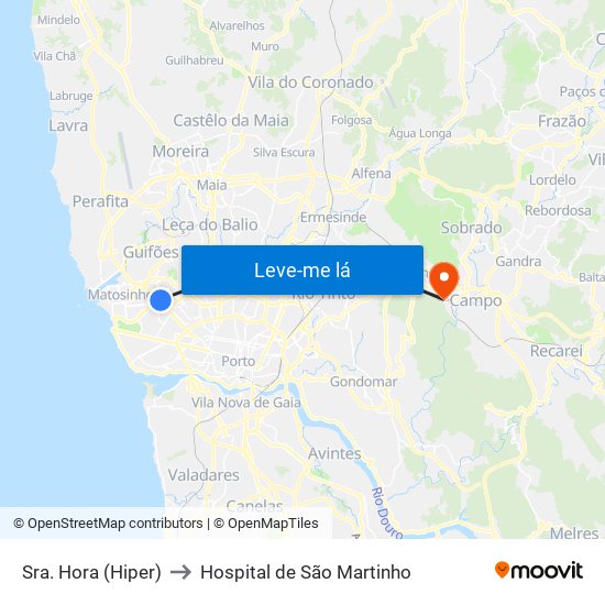 Sra. Hora (Hiper) to Hospital de São Martinho map
