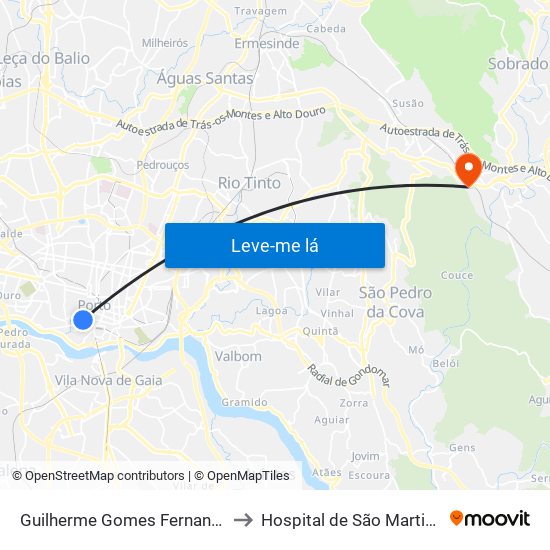 Guilherme Gomes Fernandes to Hospital de São Martinho map