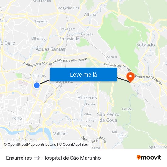 Enxurreiras to Hospital de São Martinho map