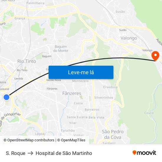 S. Roque to Hospital de São Martinho map