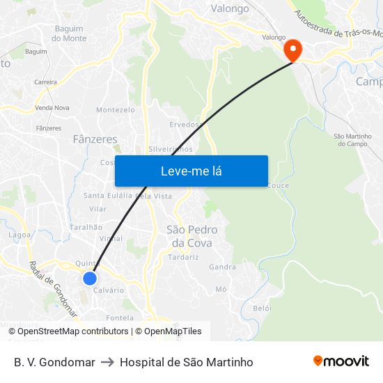 B. V. Gondomar to Hospital de São Martinho map