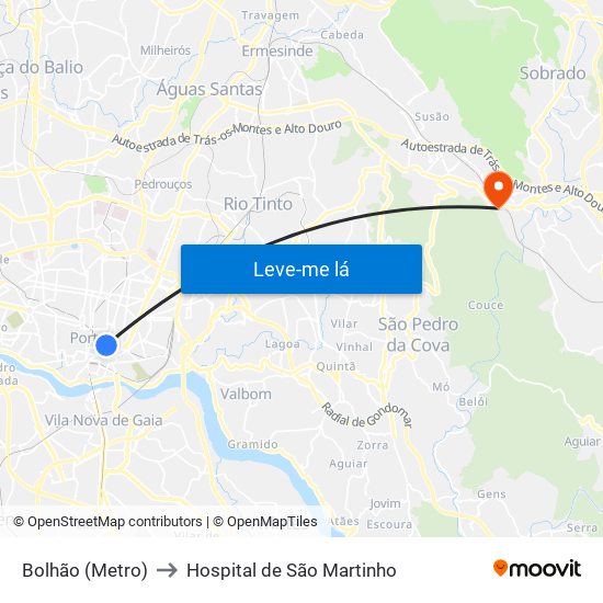 Bolhão (Metro) to Hospital de São Martinho map