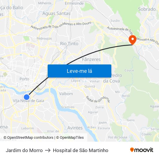 Jardim do Morro to Hospital de São Martinho map