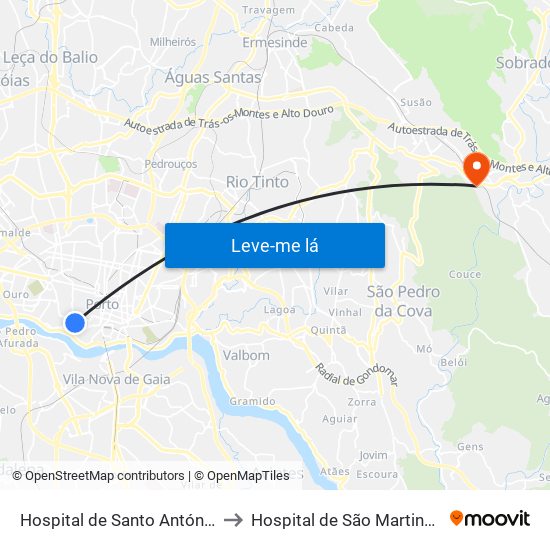 Hospital de Santo António to Hospital de São Martinho map