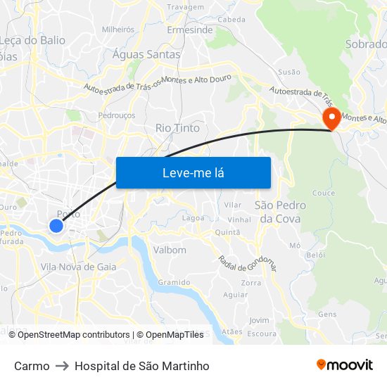 Carmo to Hospital de São Martinho map
