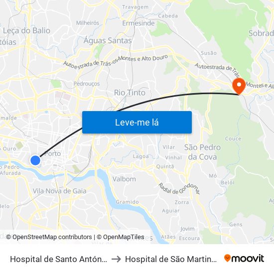 Hospital de Santo António to Hospital de São Martinho map