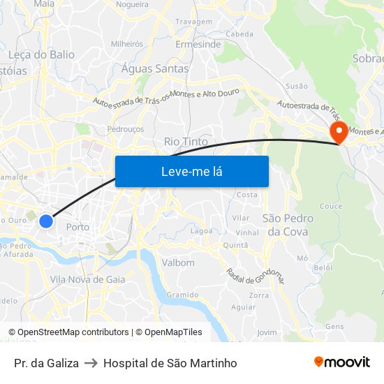 Pr. da Galiza to Hospital de São Martinho map