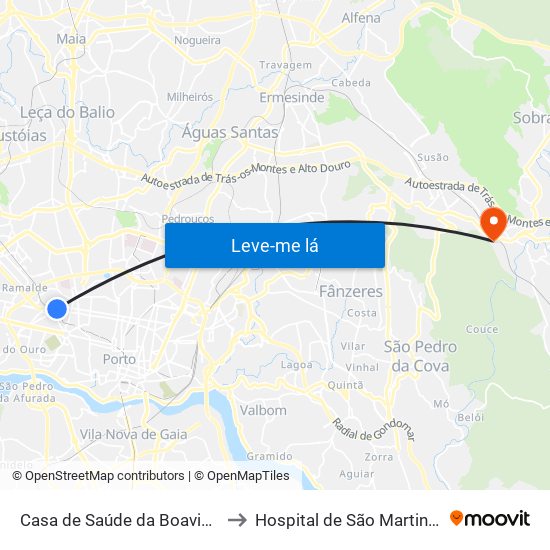 Casa de Saúde da Boavista to Hospital de São Martinho map