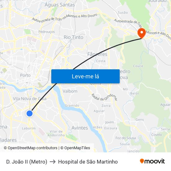 D. João II (Metro) to Hospital de São Martinho map