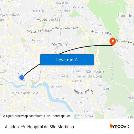 Aliados to Hospital de São Martinho map