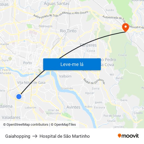 Gaiahopping to Hospital de São Martinho map
