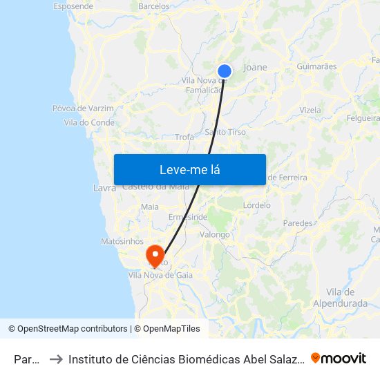 Paredes to Instituto de Ciências Biomédicas Abel Salazar - Polo de Medicina map