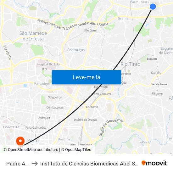 Padre Américo to Instituto de Ciências Biomédicas Abel Salazar - Polo de Medicina map