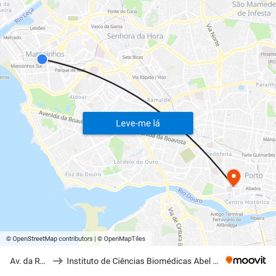 Av. da República to Instituto de Ciências Biomédicas Abel Salazar - Polo de Medicina map