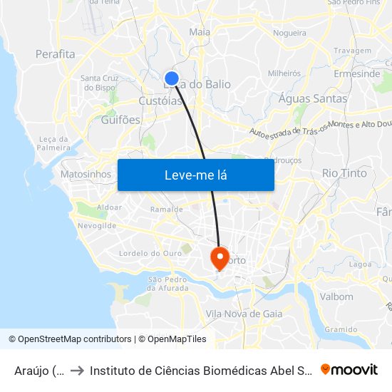 Araújo (Metro) to Instituto de Ciências Biomédicas Abel Salazar - Polo de Medicina map