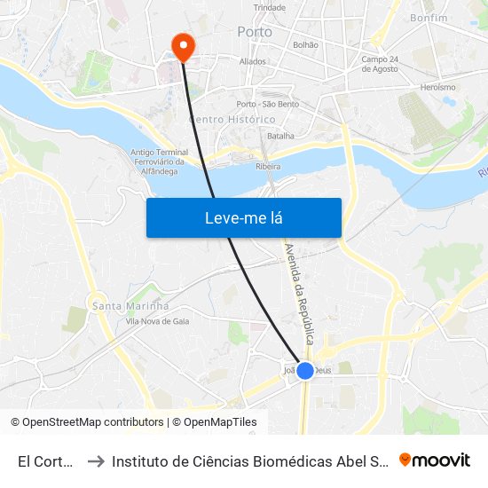 El Corte Inglés to Instituto de Ciências Biomédicas Abel Salazar - Polo de Medicina map