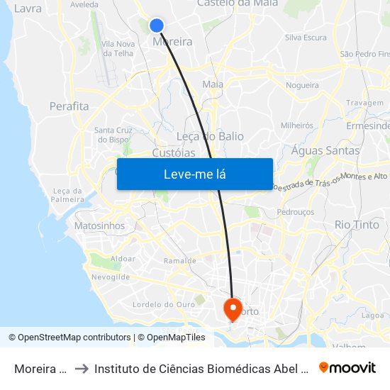 Moreira da Maia to Instituto de Ciências Biomédicas Abel Salazar - Polo de Medicina map