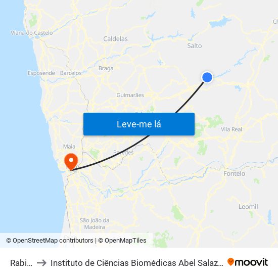 Rabiçais to Instituto de Ciências Biomédicas Abel Salazar - Polo de Medicina map