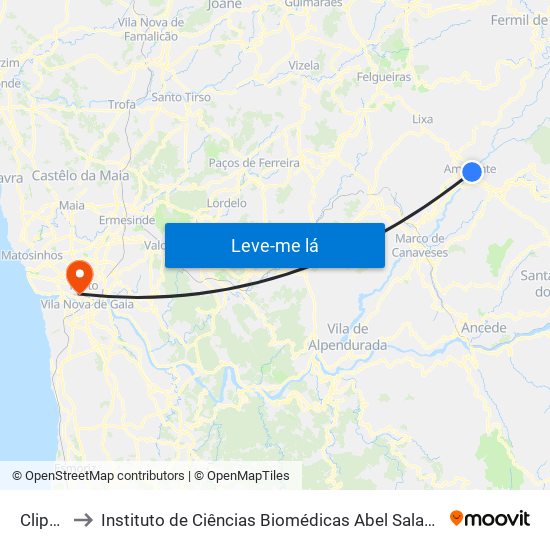 Clipóvoa to Instituto de Ciências Biomédicas Abel Salazar - Polo de Medicina map